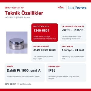 EBRO EBI 12 T 101 Veri Kaydedici | -90–105 °C | Dahili Sensör