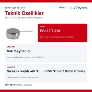 EBRO EBI 12 T 21X Veri Kaydedici | Sıcaklık Kaydedici -40 °C ... +150 °C Sert Metal Problu