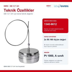EBRO EBI 12 T 241 Veri Kaydedici | Sıcaklık Kaydedici -40 °C ... +150 °C Bükülebilir Metal Problu