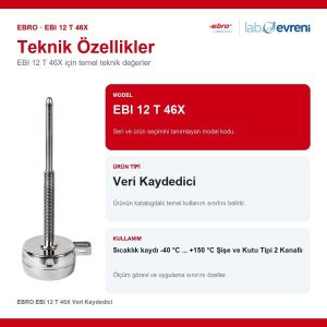 EBRO EBI 12 T 46X Veri Kaydedici | Sıcaklık Kaydedici -40 °C ... +150 °C Şişe ve Kutu Tipi 2 Kanallı