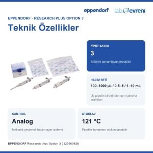 EPPENDORF Research plus 3'lü Pipet Seti Option 3 | 100–1000 µL / 0,5–5 / 1–10 mL