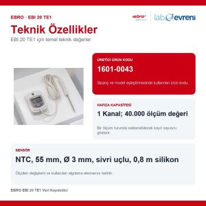 EBRO EBI 20 TE1 Veri Kaydedici | Sıcaklık Kaydedici -30 °C ... +70°C Harici Problu
