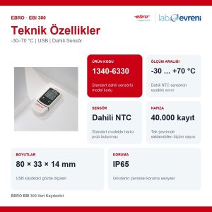 EBRO EBI 300 Veri Kaydedici | -30–70 °C | USB | Dahili Sensör