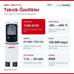 EBRO EBI 310 TX Veri Kaydedici | -200–400 °C | Çift Kanal Adaptörlü