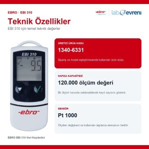 EBRO EBI 310 Veri Kaydedici | Sıcaklık Kaydedici - 30 °C … +75 °C USB Bağlantılı Dahili Prob