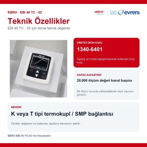 EBRO EBI 40 TC-02 Veri Kaydedici | Sıcaklık Kaydedici -200 °C...+1200 °C LCD ekranlı Proba göre