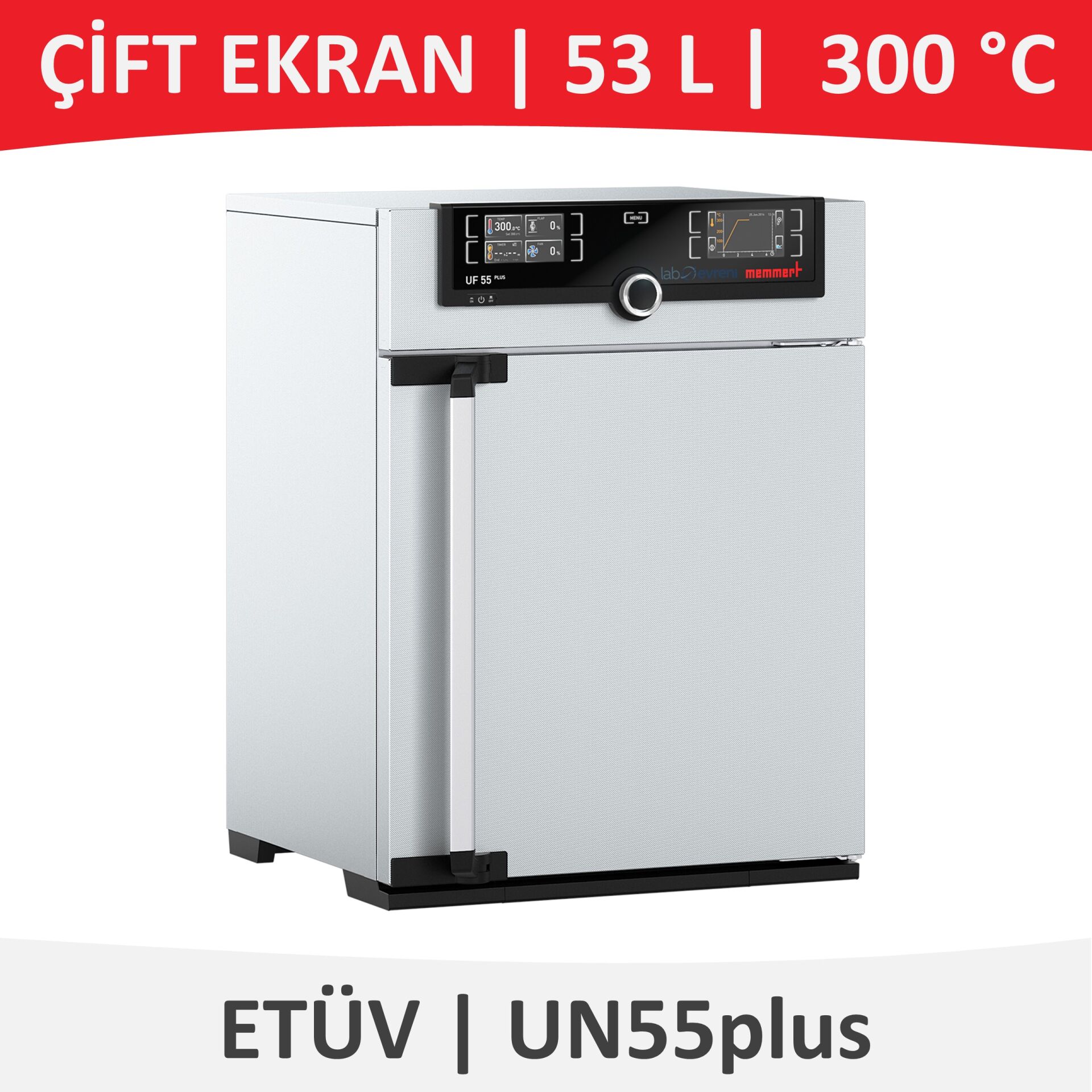 MEMMERT UN 55plus Etüv | Doğal Hava Sirkülasyonlu | 53 L | 300 °C | Çift Ekranlı