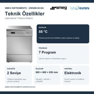 SMEG INSTRUMENTS GW0260-00-00J Laboratuvar Tipi Cam Yıkama Cihazı | 85 °C