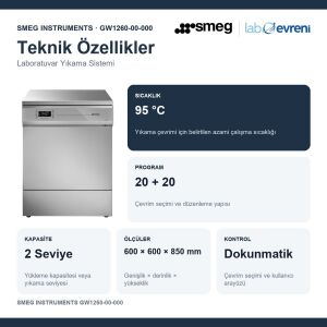 SMEG INSTRUMENTS GW1260-00-000 Laboratuvar Tipi Cam Yıkama Cihazı | 95 °C