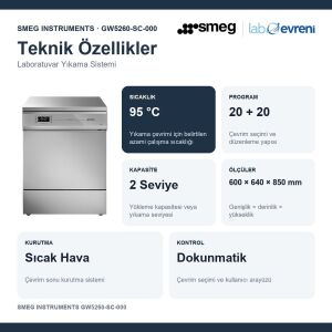 SMEG INSTRUMENTS GW5260-SC-000 Laboratuvar Tipi Cam Yıkama Cihazı | 95 °C