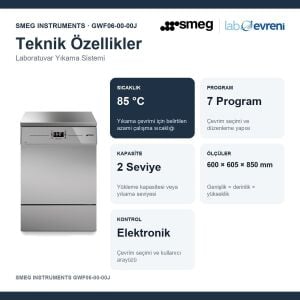 SMEG INSTRUMENTS GWF06-00-00J Laboratuvar Tipi Cam Yıkama Cihazı | 85 °C