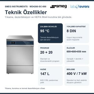 SMEG INSTRUMENTS WD4260-SC-000 Yıkama, Kurutma ve Termal Dezenfeksiyon Cihazı | 95 °C | 8 DIN