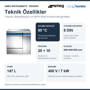 SMEG INSTRUMENTS WD5090T Yıkama, Kurutma ve Termal Dezenfeksiyon Cihazı | 95 °C | 8 DIN