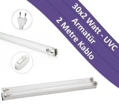 UVC Lamba | 60 Watt (2X30W) | Armatür & Bağlantı Kablosu Dahil Set