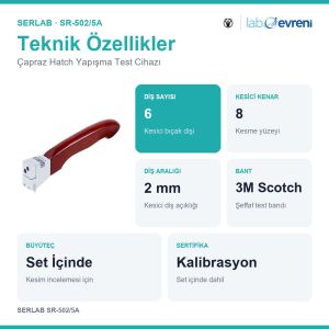 SERLAB SR-502/5A Çapraz Hatch Yapışma Test Cihazı | 2 mm Diş Aralığı | 6 Diş