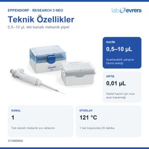 EPPENDORF Research 3 neo 3174000002 Otomatik Pipet | Tek kanal | 0,5–10 µL