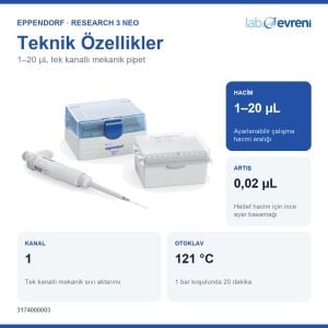 EPPENDORF Research 3 neo 3174000003 Otomatik Pipet | Tek kanal | 1–20 µL