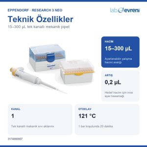 EPPENDORF Research 3 neo 3174000007 Otomatik Pipet | Tek kanal | 15–300 µL