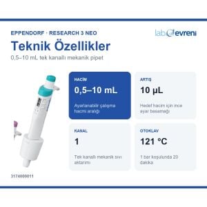 EPPENDORF Research 3 neo 3174000011 Otomatik Pipet | Tek kanal | 0,5–10 mL