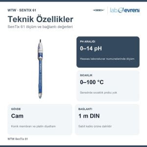 WTW SenTix 61 pH Elektrodu | Cam Gövde | 0–14 pH | DIN
