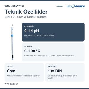 WTW SenTix 91 pH Elektrodu | Uzun Cam Gövde | NTC 30 kΩ | DIN